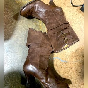 Brown suede and leather boots